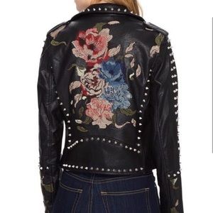 Blank NYC Vegan Leather Floral Embroidered Jacket